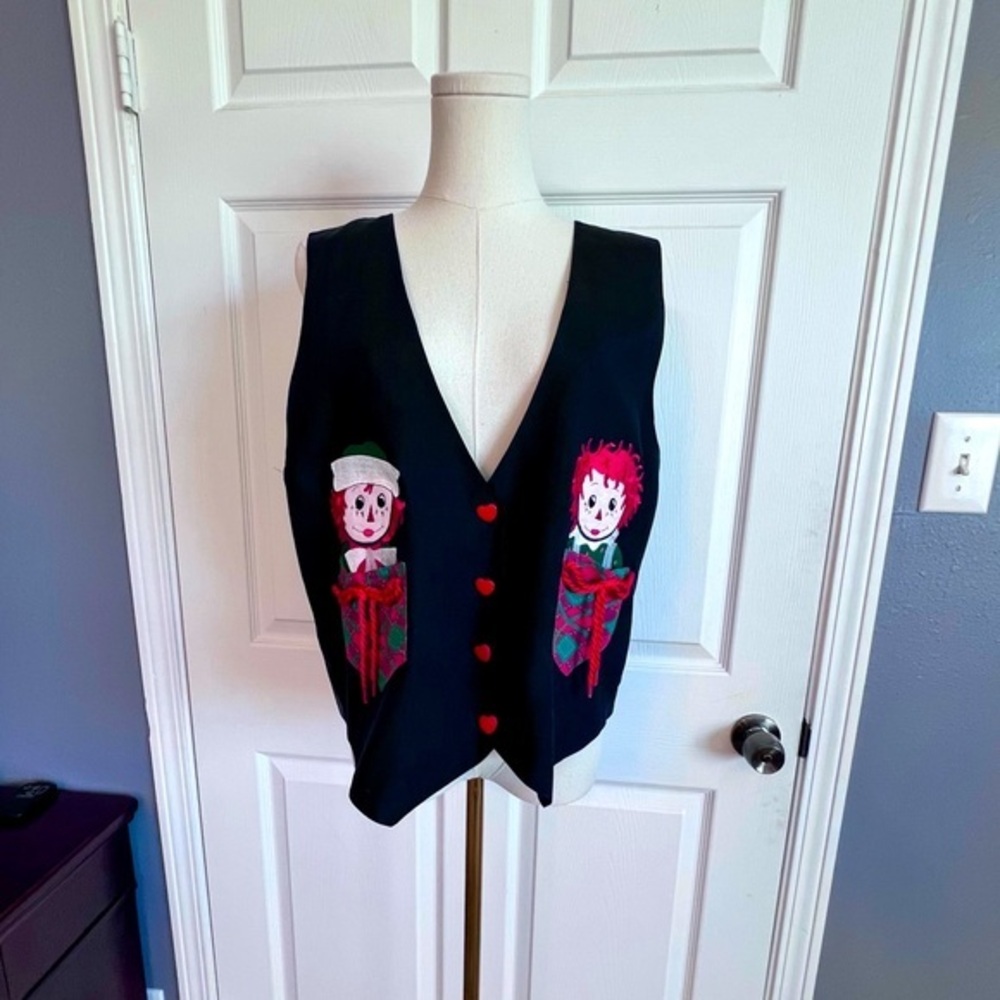 Snowden‎ & Friends VTG Women’s Christmas Vest Raggedy Ann and Andy Silk Size XL